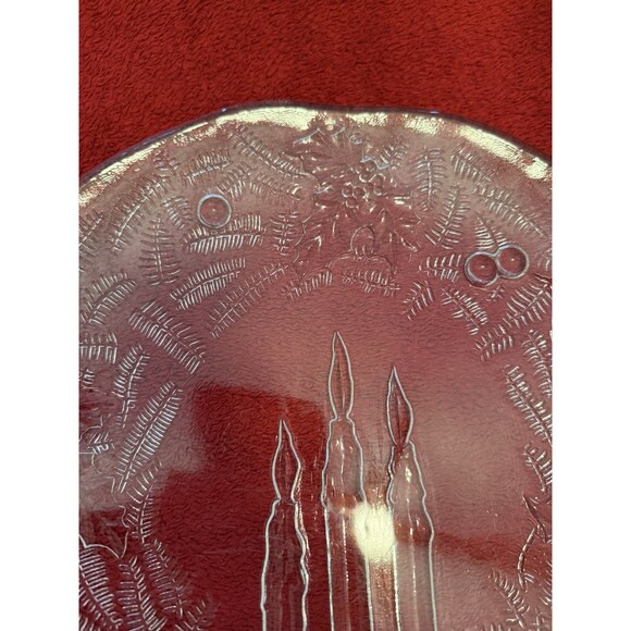 Christmas Vintage Pilgrim Glass Wreath Candle Holiday Serving Platter Plate 12.5 - Picture 8 of 10